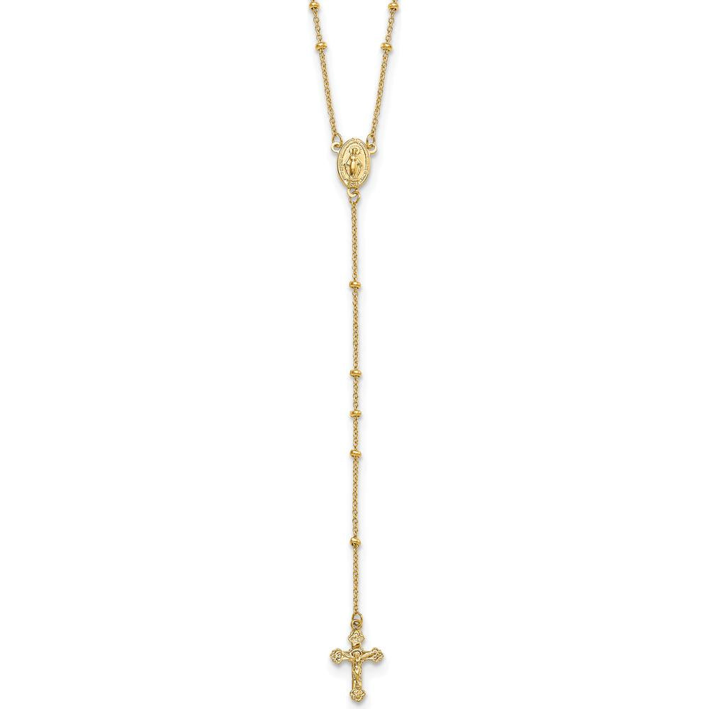 14K Yellow Gold 19.5" Polished Rosary Necklace with Crucifix and Miraculous Medal by 0