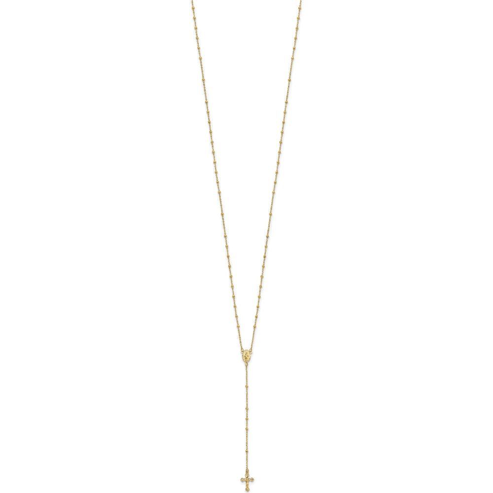 14K Yellow Gold 19.5" Polished Rosary Necklace with Crucifix and Miraculous Medal by 0