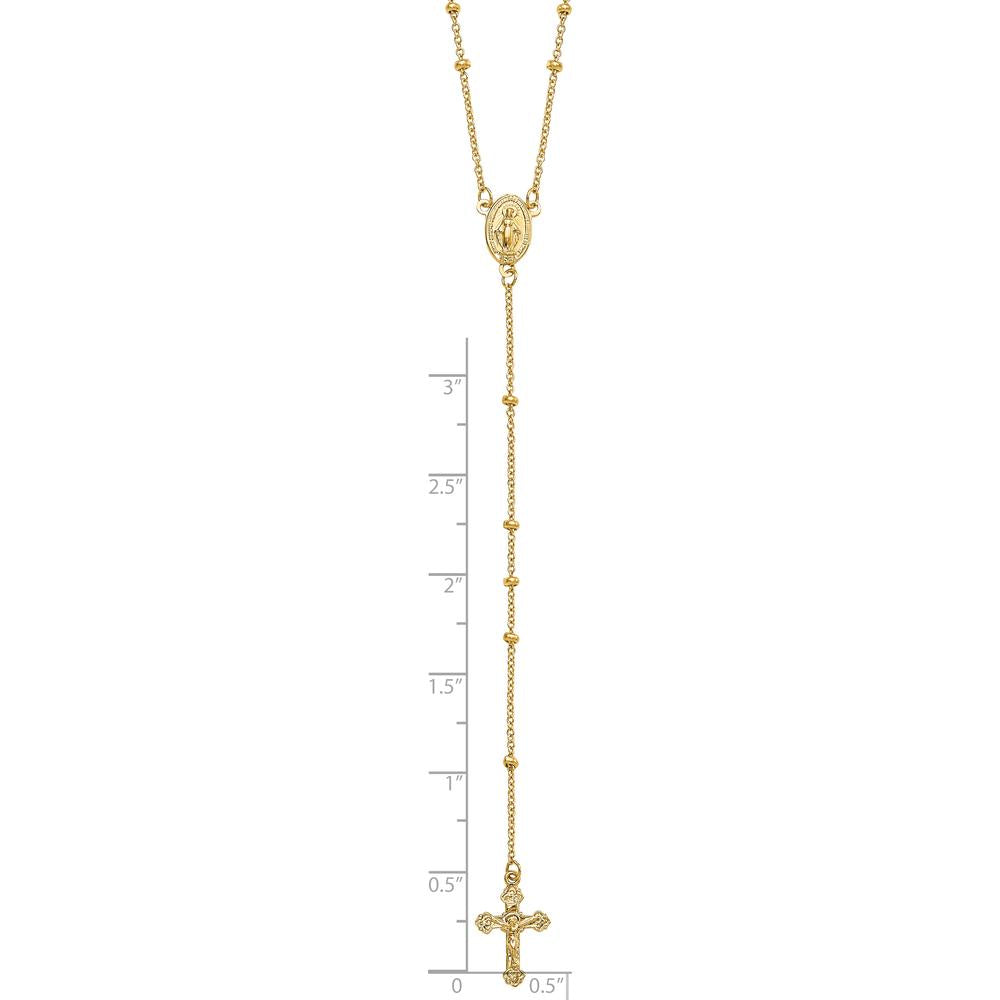 14K Yellow Gold 19.5" Polished Rosary Necklace with Crucifix and Miraculous Medal by 0