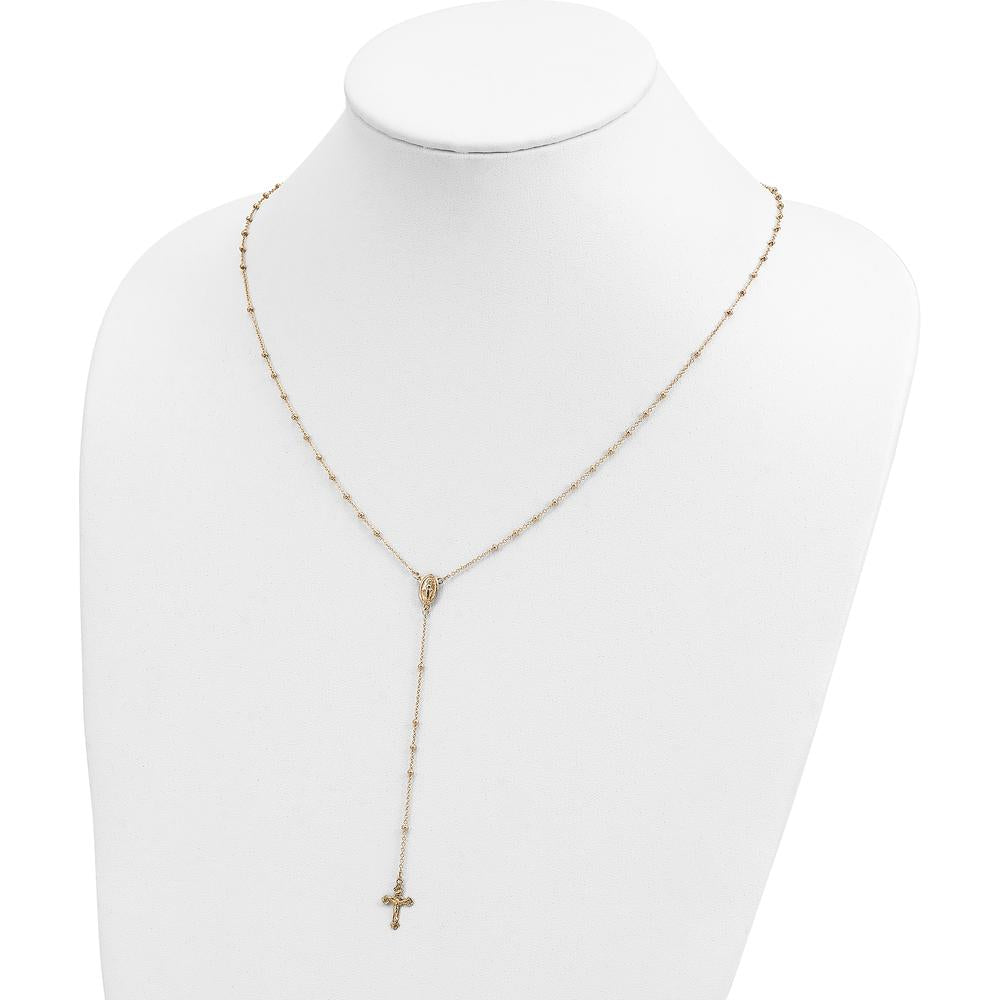 14K Yellow Gold 19.5" Polished Rosary Necklace with Crucifix and Miraculous Medal by 0