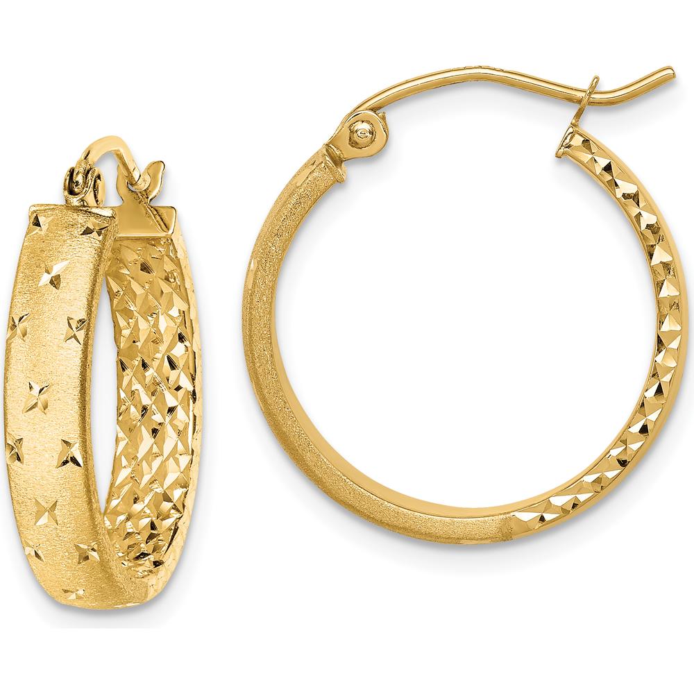 14K Yellow Gold 19.5mm Polished Diamond-Cut In & Out Hoop Earrings by 0