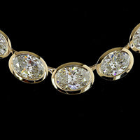 14K Yellow Gold 19-Stone Graduating Riviera Necklace with Bezel-Set Oval Lab Diamonds - 28.56 Carat Total Weight - Covaloro Fine Jewelry