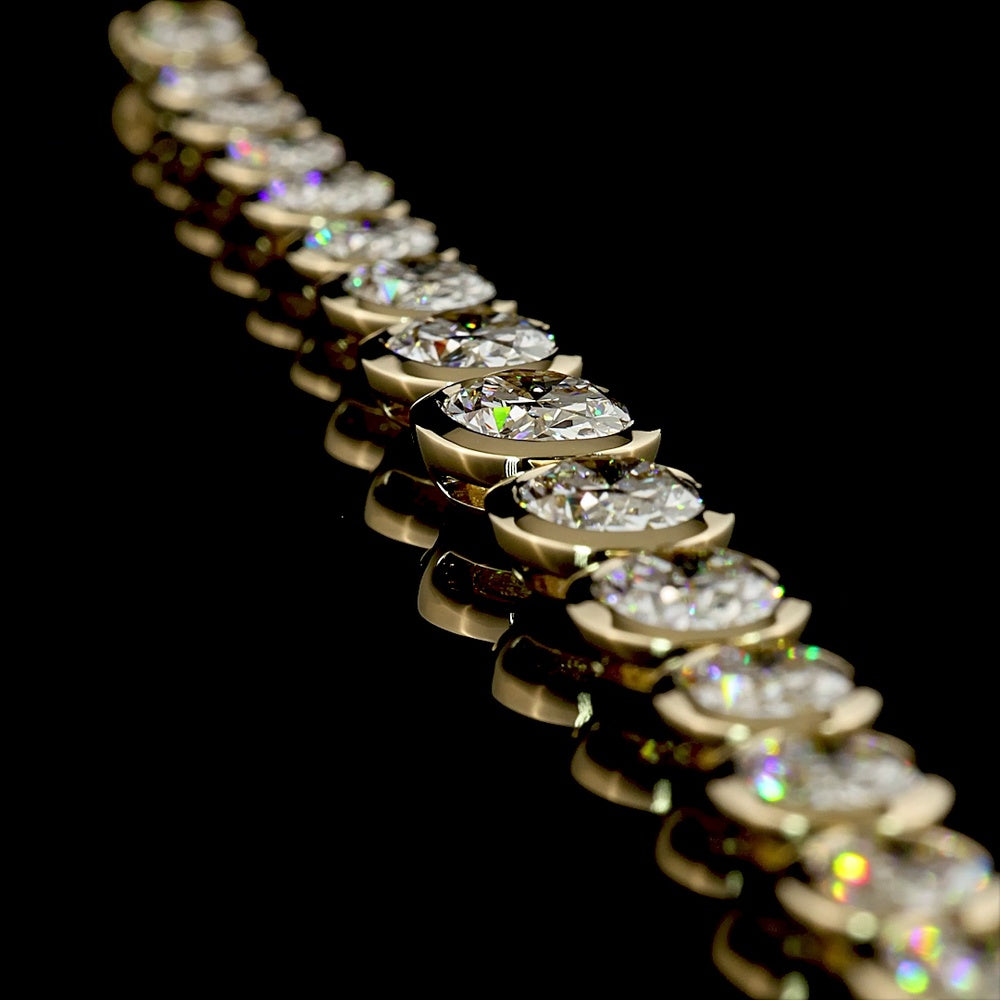 14K Yellow Gold 19-Stone Graduating Riviera Necklace with Bezel-Set Oval Lab Diamonds - 28.56 Carat Total Weight - Covaloro Fine Jewelry