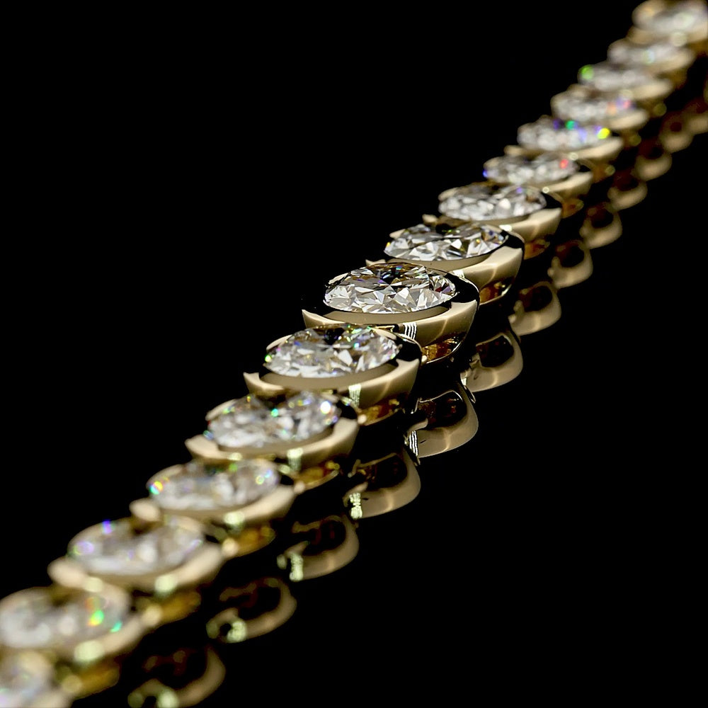 14K Yellow Gold 19-Stone Graduating Riviera Necklace with Bezel-Set Oval Lab Diamonds - 28.56 Carat Total Weight - Covaloro Fine Jewelry