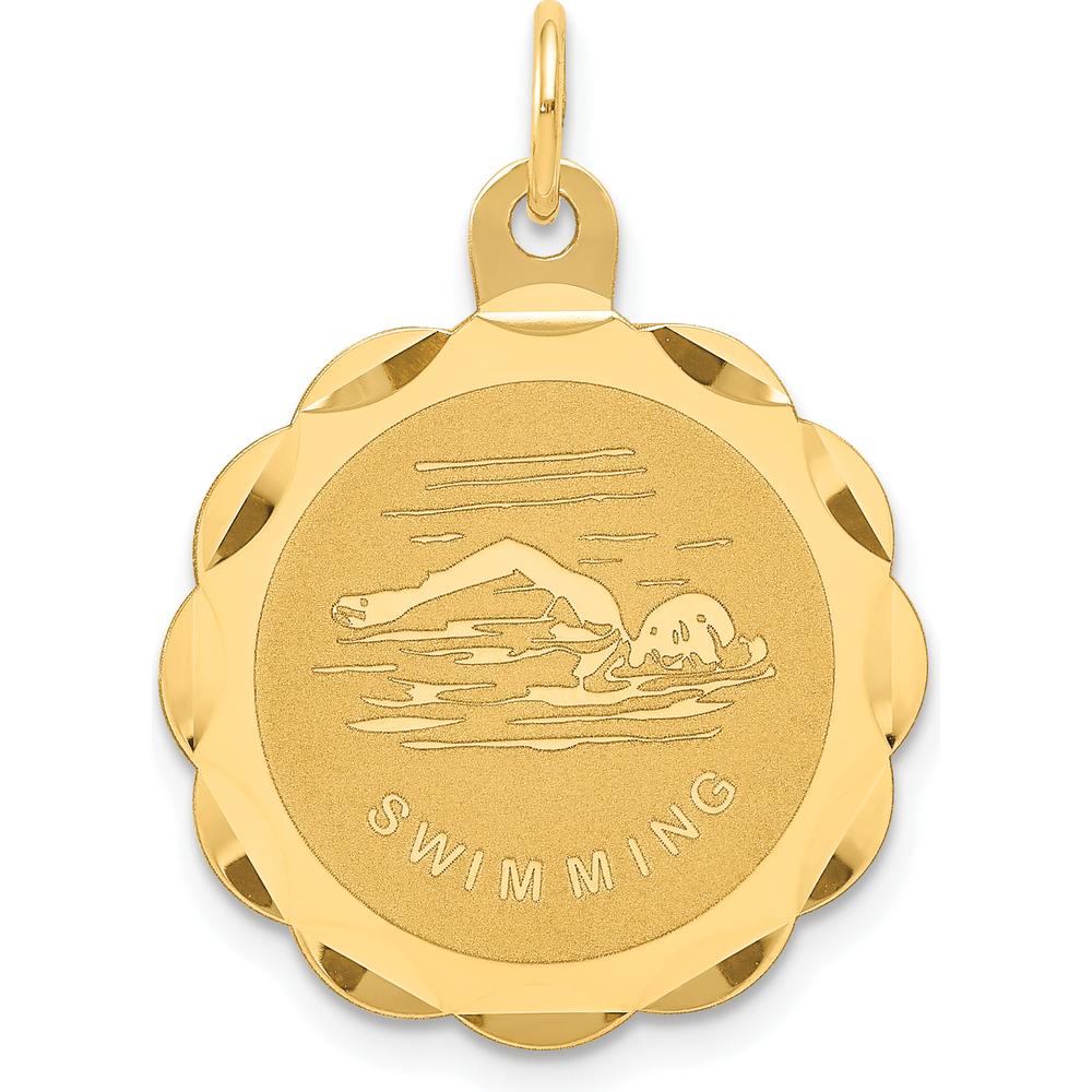14K Yellow Gold 19mm Engravable Scalloped Swimming Disc Charm Pendant by Oro Pregiato