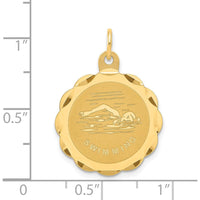 14K Yellow Gold 19mm Engravable Scalloped Swimming Disc Charm Pendant by Oro Pregiato