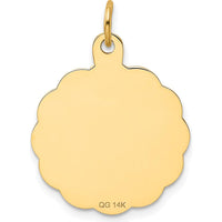 14K Yellow Gold 19mm Engravable Scalloped Swimming Disc Charm Pendant by Oro Pregiato