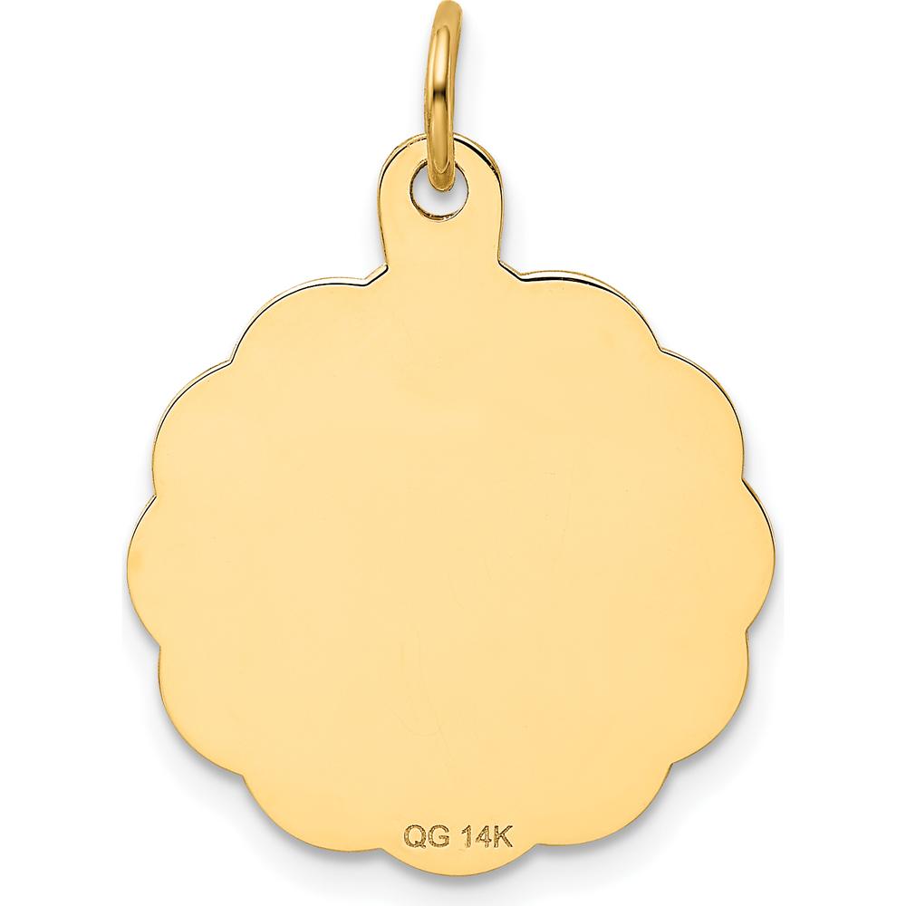 14K Yellow Gold 19mm Engravable Scalloped Swimming Disc Charm Pendant by Oro Pregiato