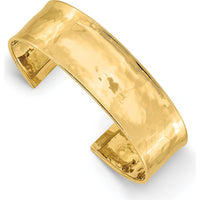 14K Yellow Gold 19mm Hammered Polished Cuff Bangle Bracelet by Oro Pregiato