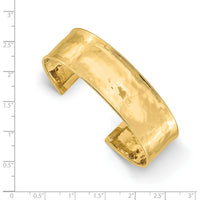 14K Yellow Gold 19mm Hammered Polished Cuff Bangle Bracelet by Oro Pregiato