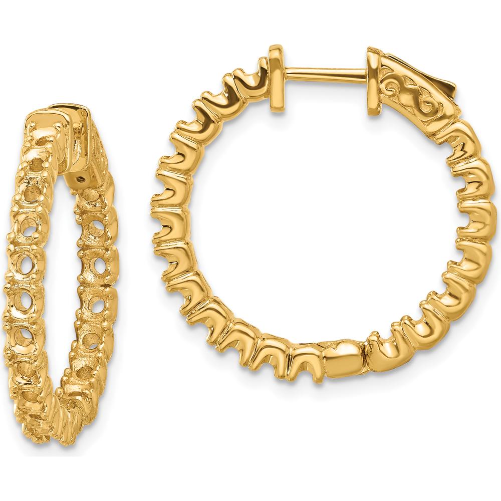 14K Yellow Gold 19mm In & Out Hoop Earrings with Prong Set Round Stone Mountings by Monteluci Fine Jewelry
