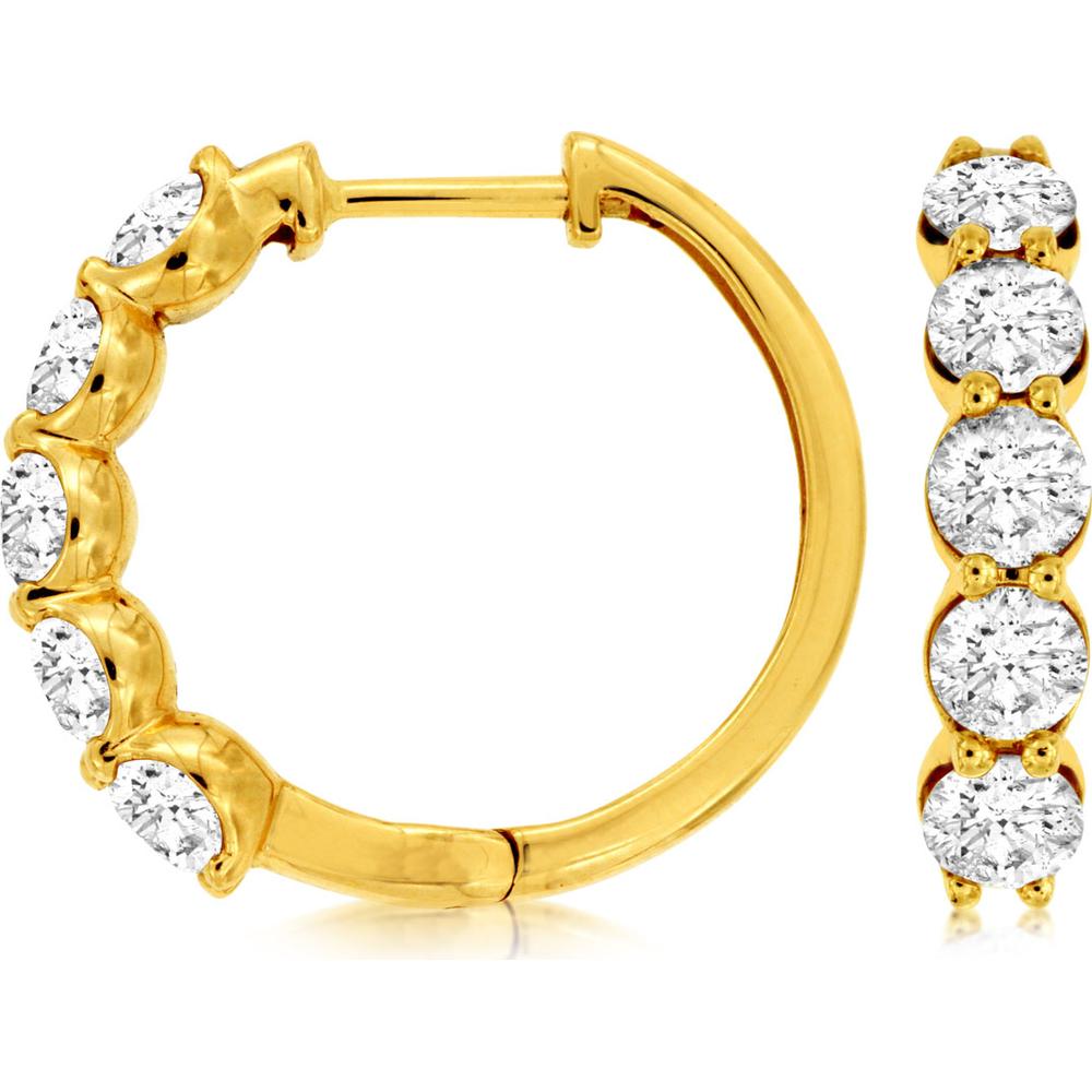 14K Yellow Gold 19mm Inside-Out Hoop Earrings with Round Brilliant Diamonds - 2.00 Carat Total Diamond Weight - Royal Jewelry