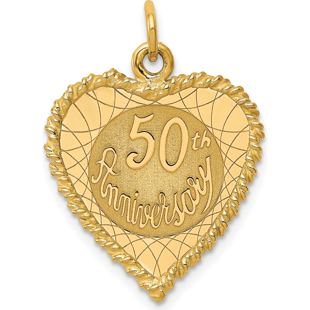 14K Yellow Gold 19mm Rope-Edge Heart 50th Anniversary Engravable Pendant by Oro Pregiato