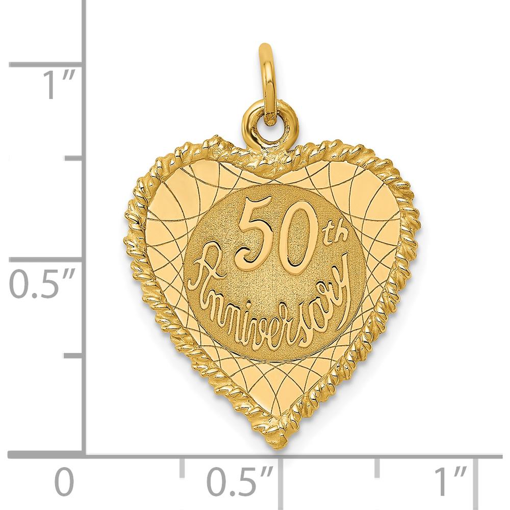 14K Yellow Gold 19mm Rope-Edge Heart 50th Anniversary Engravable Pendant by Oro Pregiato