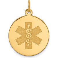 14K Yellow Gold 19mm Round Medical Alert Pendant with Textured Finish by Oro Pregiato