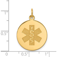 14K Yellow Gold 19mm Round Medical Alert Pendant with Textured Finish by Oro Pregiato