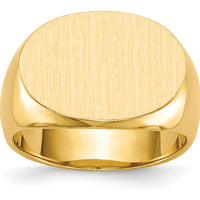 14K Yellow Gold 19x13mm Men's Signet Ring with Satin Finish by 0