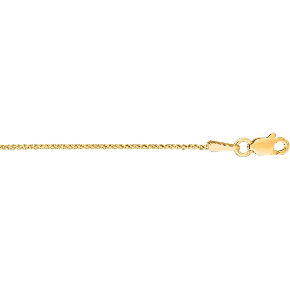 14K Yellow Gold 1mm Diamond Cut Round Wheat Chain Necklace - 20" by Orozza Fine Jewelry