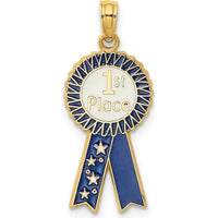 14K Yellow Gold 1st PLACE Ribbon Charm with Blue and White Enamel Detailing by Oro Pregiato