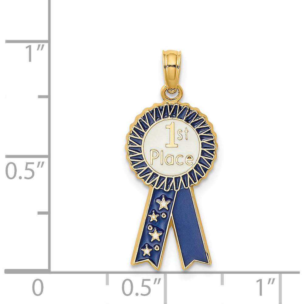 14K Yellow Gold 1st PLACE Ribbon Charm with Blue and White Enamel Detailing by Oro Pregiato