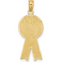 14K Yellow Gold 1st PLACE Ribbon Charm with Blue and White Enamel Detailing by Oro Pregiato