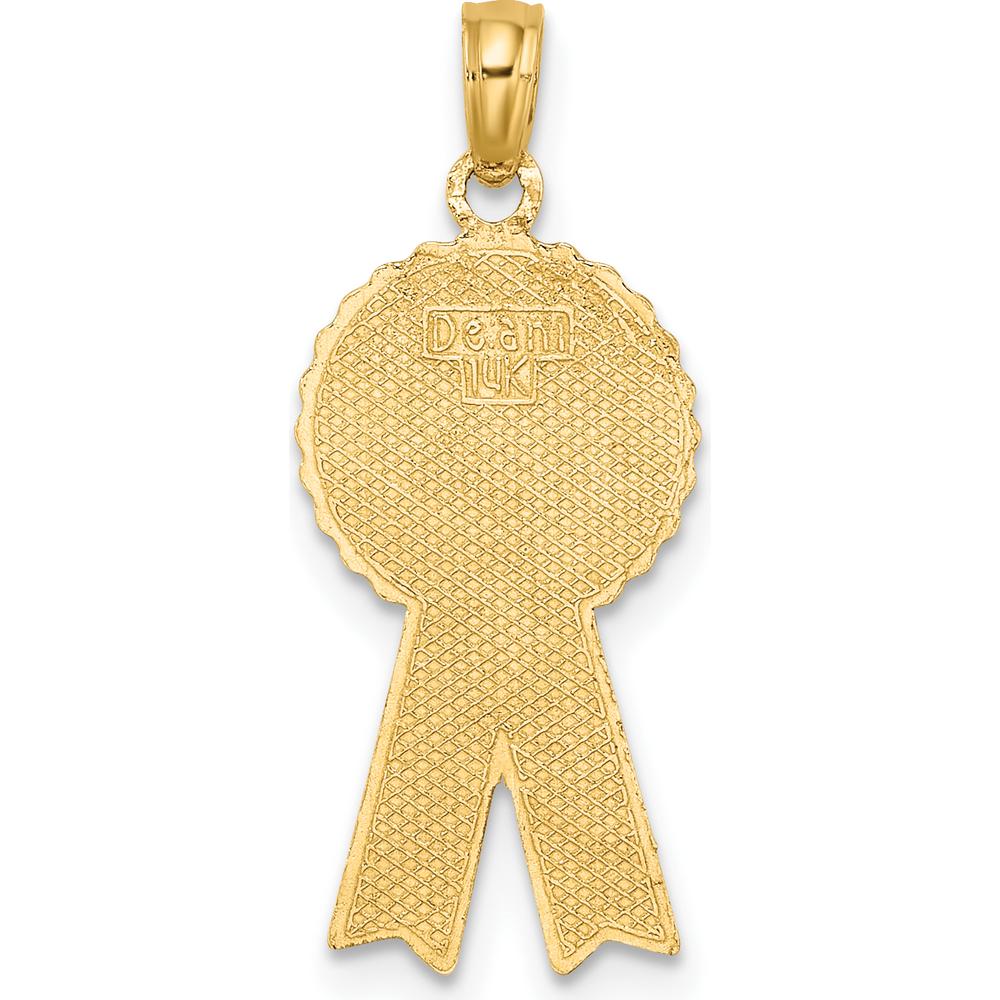 14K Yellow Gold 1st PLACE Ribbon Charm with Blue and White Enamel Detailing by Oro Pregiato