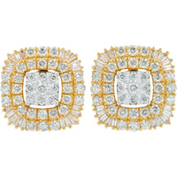 14K Yellow Gold 2.00 Carat Cushion-Shaped Diamond Cluster Stud Earrings