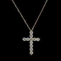 14K Yellow Gold 2.00 Carat Lab Diamond Cross Pendant with 11 Round Brilliant Cut Prong Set Stones - E-F Color, VS1 Clarity - Covaloro Fine Jewelry