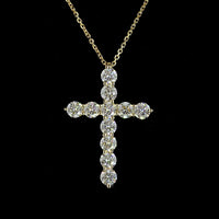14K Yellow Gold 2.00 Carat Lab Diamond Cross Pendant with 11 Round Brilliant Cut Prong Set Stones - E-F Color, VS1 Clarity - Covaloro Fine Jewelry