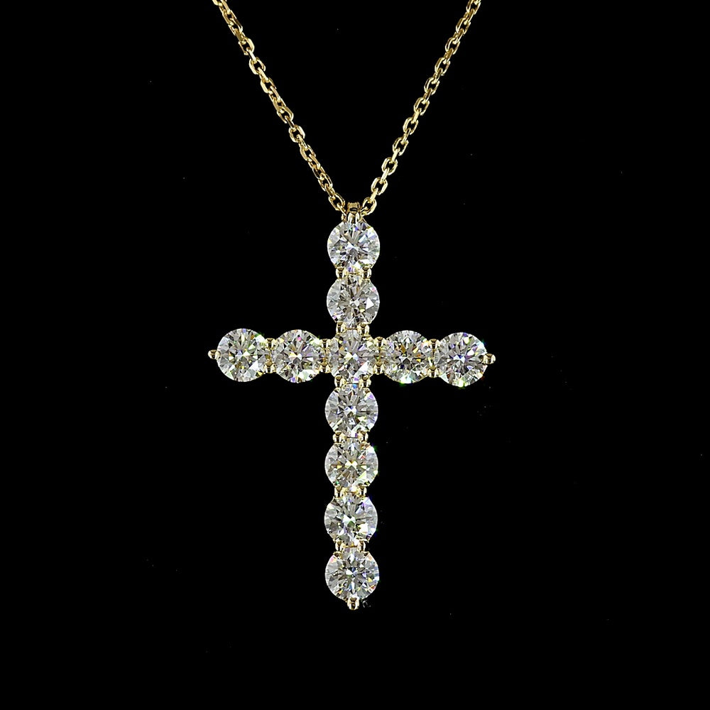 14K Yellow Gold 2.00 Carat Lab Diamond Cross Pendant with 11 Round Brilliant Cut Prong Set Stones - E-F Color, VS1 Clarity - Covaloro Fine Jewelry