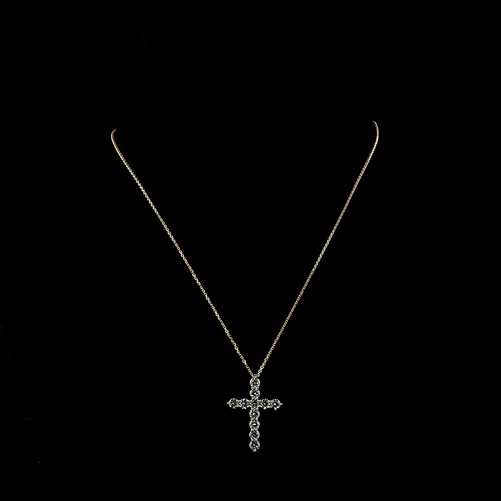 14K Yellow Gold 2.00 Carat Lab Diamond Cross Pendant with 11 Round Brilliant Cut Prong Set Stones - E-F Color, VS1 Clarity - Covaloro Fine Jewelry