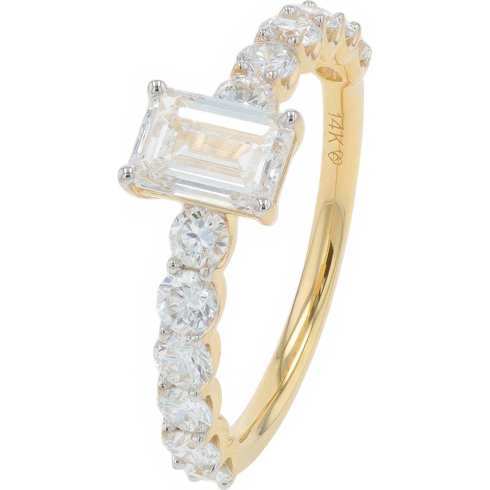 14K Yellow Gold 2.00 Carat Lab Grown Diamond Engagement Ring with Emerald-Cut Center Stone