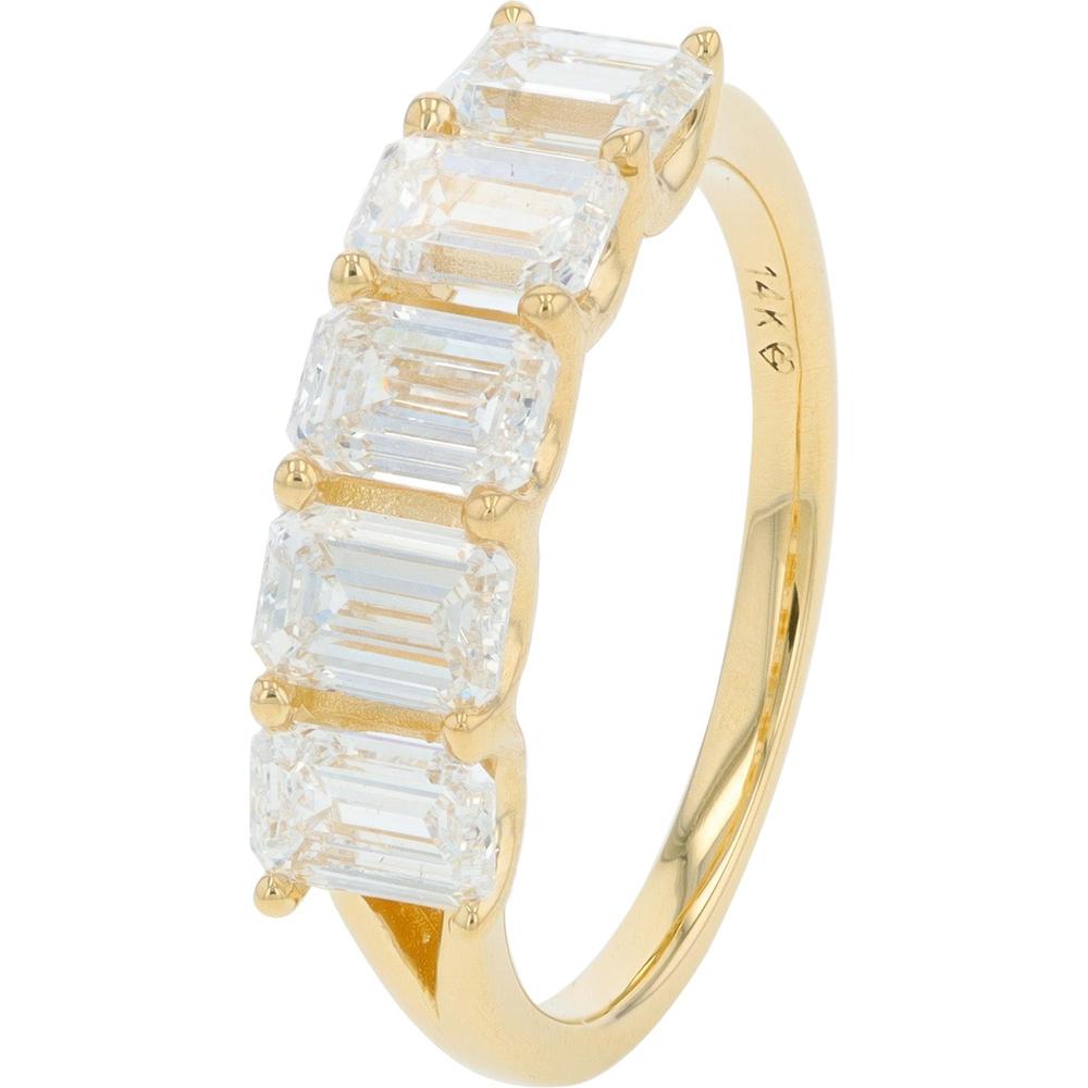 14K Yellow Gold 2.00 Carat Lab-Grown Diamond Five-Stone Ring with Emerald Cut Diamonds