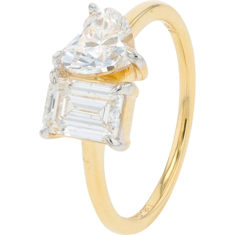 14K Yellow Gold 2.00 Carat s Lab Grown Diamond Heart & Emerald Cut Engagement Ring