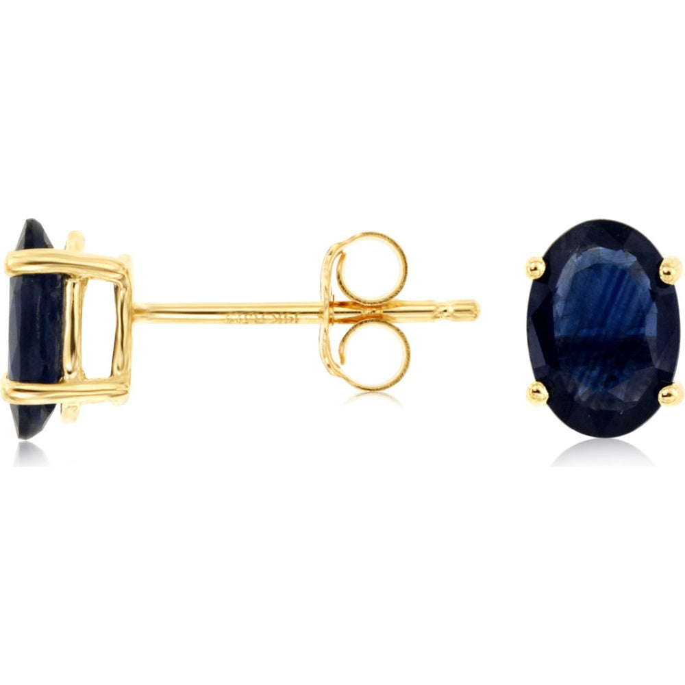 14K Yellow Gold 2.00 Carat Total Weight Oval Sapphire Stud Earrings with 4-Prong Setting - Royal Jewelry