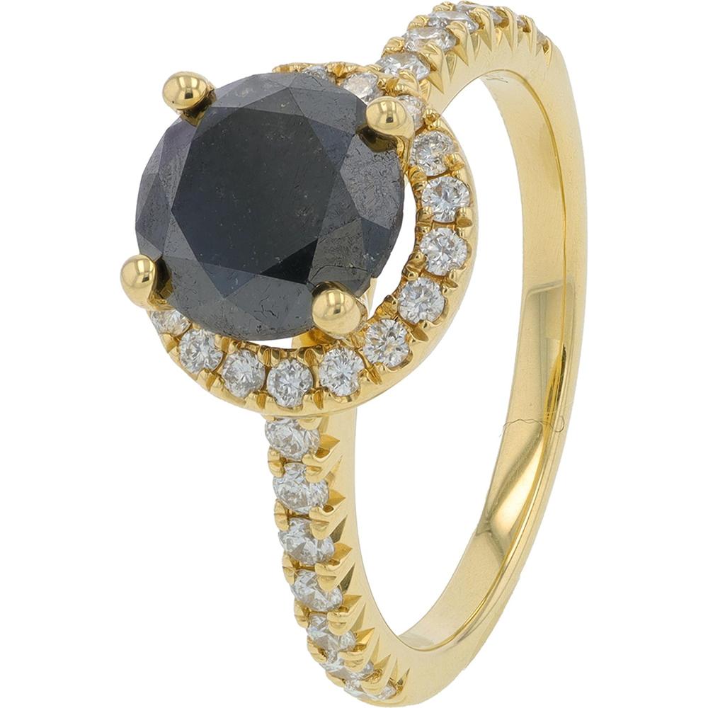 14K Yellow Gold 2.00 Carats Black Diamond Halo Engagement Ring