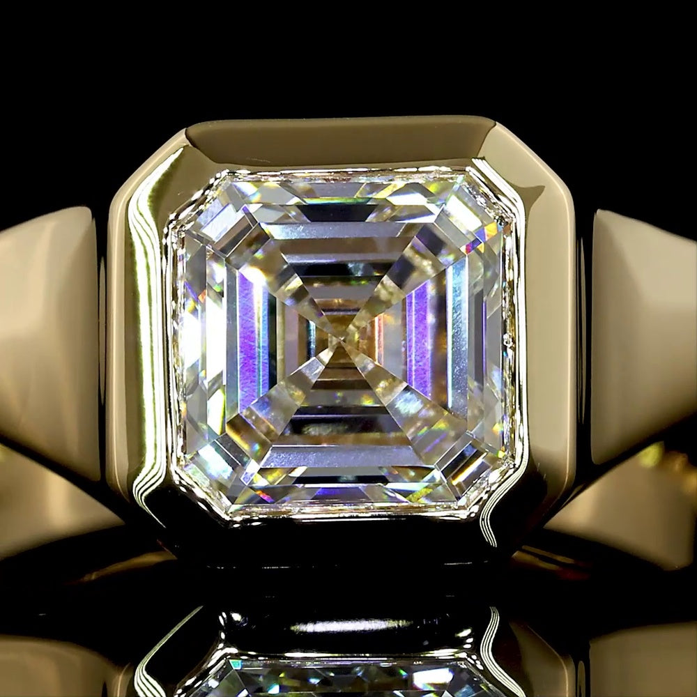 14K Yellow Gold 2.06 Carat Asscher Cut Lab Diamond Solitaire Ring with Bezel Setting and IGI Certification - Covaloro Fine Jewelry