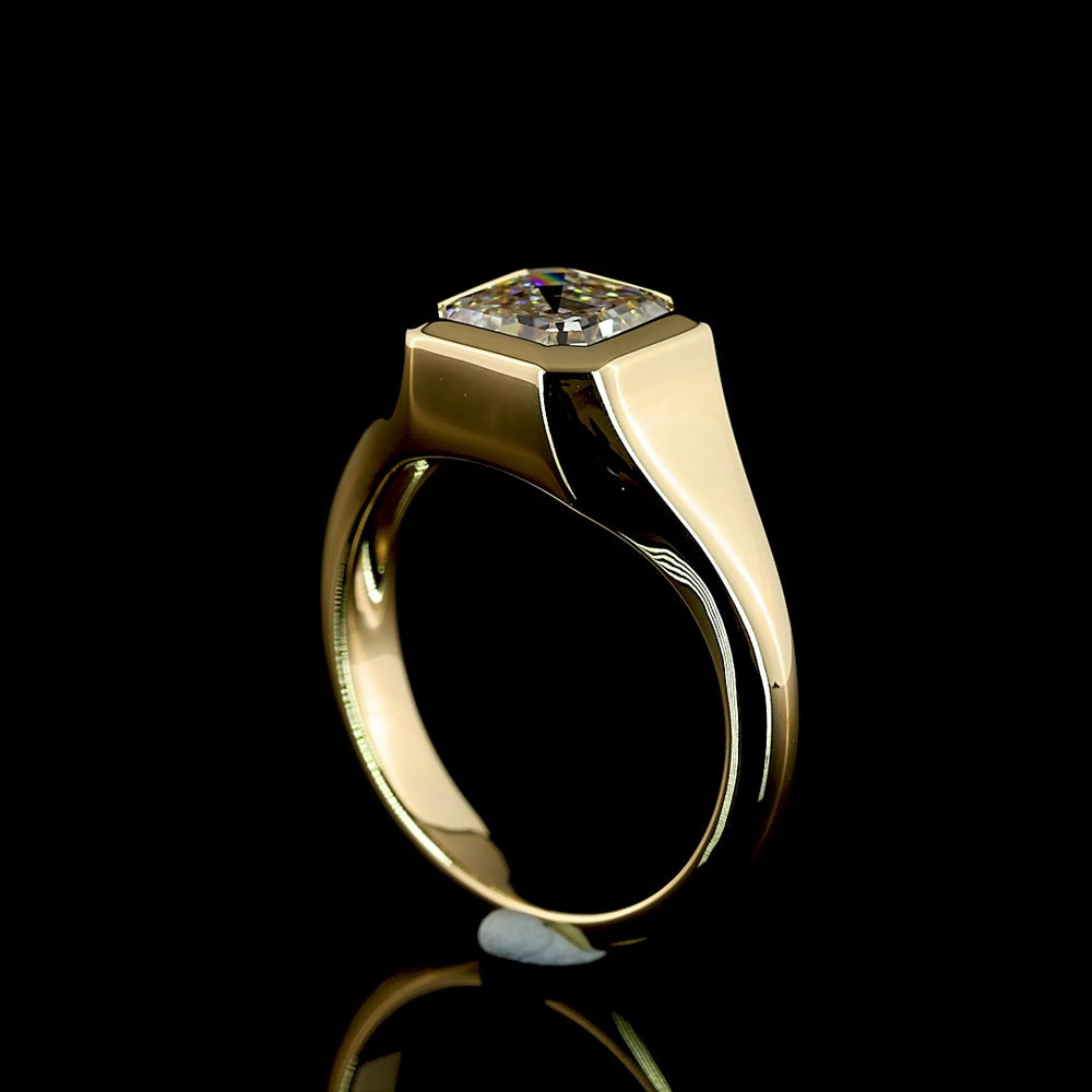 14K Yellow Gold 2.06 Carat Asscher Cut Lab Diamond Solitaire Ring with Bezel Setting and IGI Certification - Covaloro Fine Jewelry