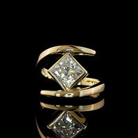 14K Yellow Gold 2.06 Carat Lab Grown Princess Cut Solitaire Ring with Bezel Setting and Split Shank Design - E-F Color VS1 Clarity - Covaloro Fine Jewelry