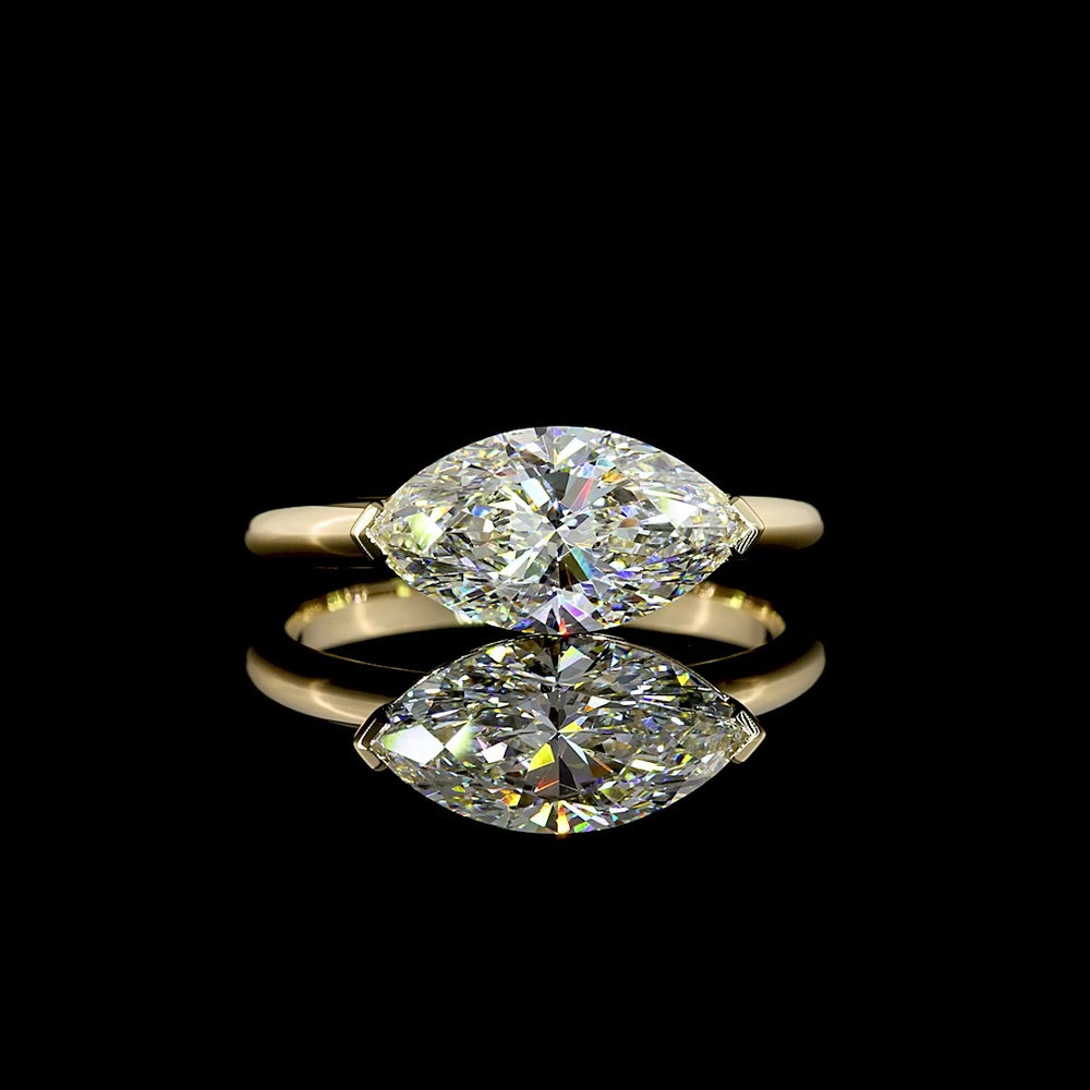 14K Yellow Gold 2.08 Carat Marquise Cut Lab Diamond Solitaire Ring - E Color VS1 Clarity IGI Certified - Covaloro Fine Jewelry