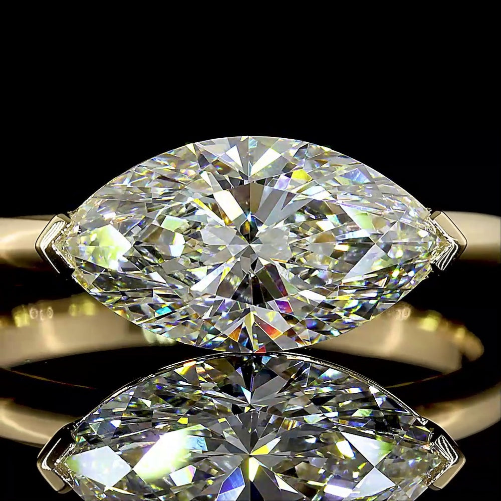 14K Yellow Gold 2.08 Carat Marquise Cut Lab Diamond Solitaire Ring - E Color VS1 Clarity IGI Certified - Covaloro Fine Jewelry