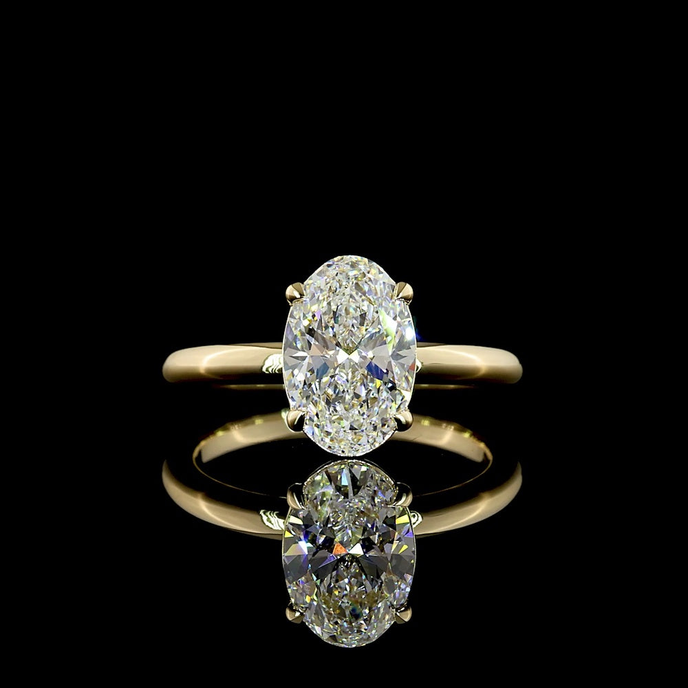 14K Yellow Gold 2.10 Carat Oval Cut Lab Diamond Solitaire Ring with North-South Prong Setting, E-F Color VS1 Clarity, IGI Certified - Covaloro Fine Jewelry