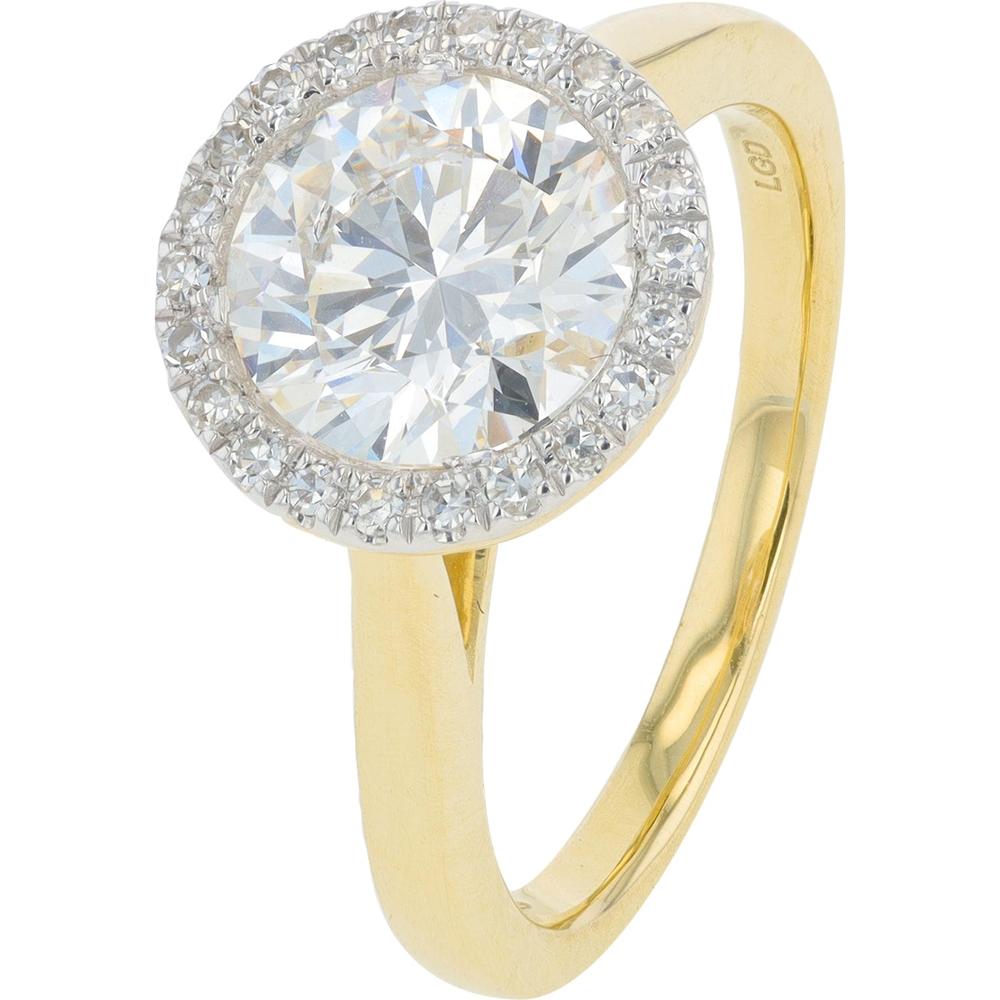 14K Yellow Gold 2.13 Carat Lab Grown Diamond Halo Engagement Ring - Round Brilliant Center with Diamond Halo