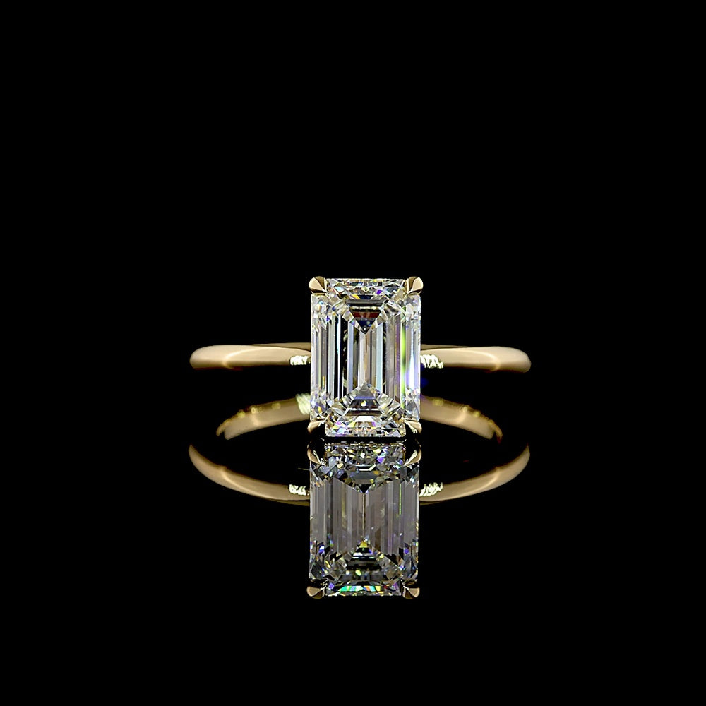 14K Yellow Gold 2.14 Carat Emerald Cut Lab Diamond Solitaire Ring with IGI Certification - E-F Color VVS2 Clarity - Covaloro Fine Jewelry