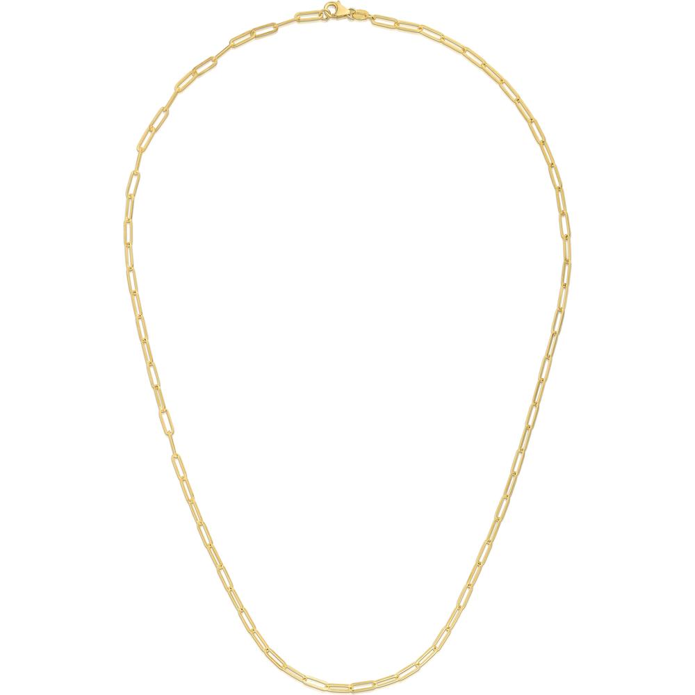 14K Yellow Gold 2.1mm Paperclip Chain Necklace - 16" Polished Finish with Lobster Clasp by Orozza Fine Jewelry