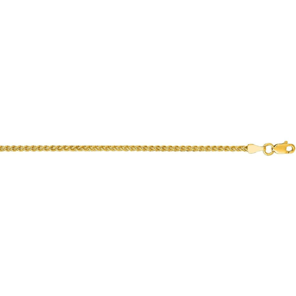 14K Yellow Gold 2.1mm Round Wheat Chain Necklace - 22" Length, Polished Finish by Orozza Fine Jewelry