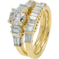 14K Yellow Gold 2.20 Carat Diamond Bridal Set with Round Center and Baguette Side Diamonds