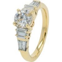 14K Yellow Gold 2.20 Carat Diamond Bridal Set with Round Center and Baguette Side Diamonds