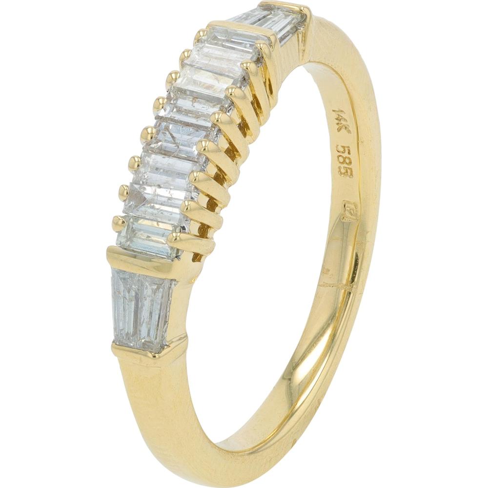 14K Yellow Gold 2.20 Carat Diamond Bridal Set with Round Center and Baguette Side Diamonds