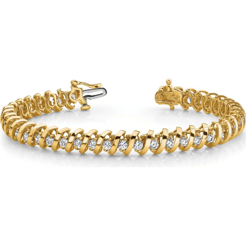14K Yellow Gold 2.25 Carat Round Diamond Fancy Spiral 7" Tennis Bracelet with Prong Set Diamonds by Monteluci Fine Jewelry